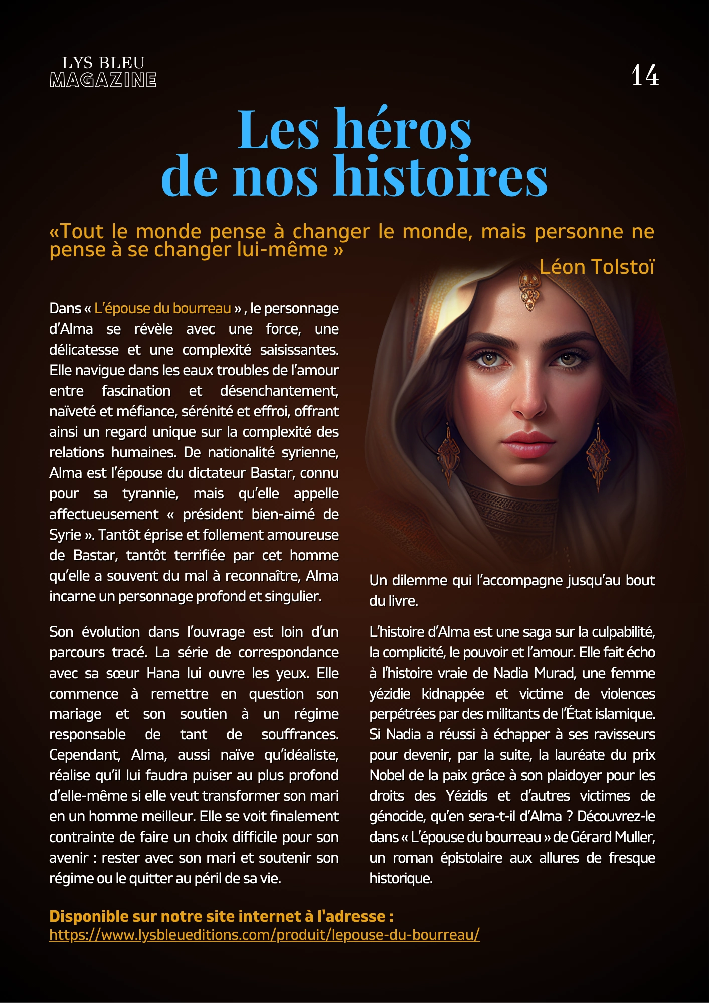 Page 14 du Lys Bleu Magazine : Les héros de nos histoires, autour du roman L’épouse du bourreau