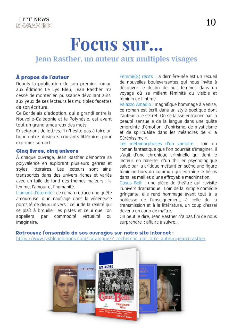 Page 10 du Litt’News Magazine : Focus sur Jean Rasther, un auteur aux multiples visages