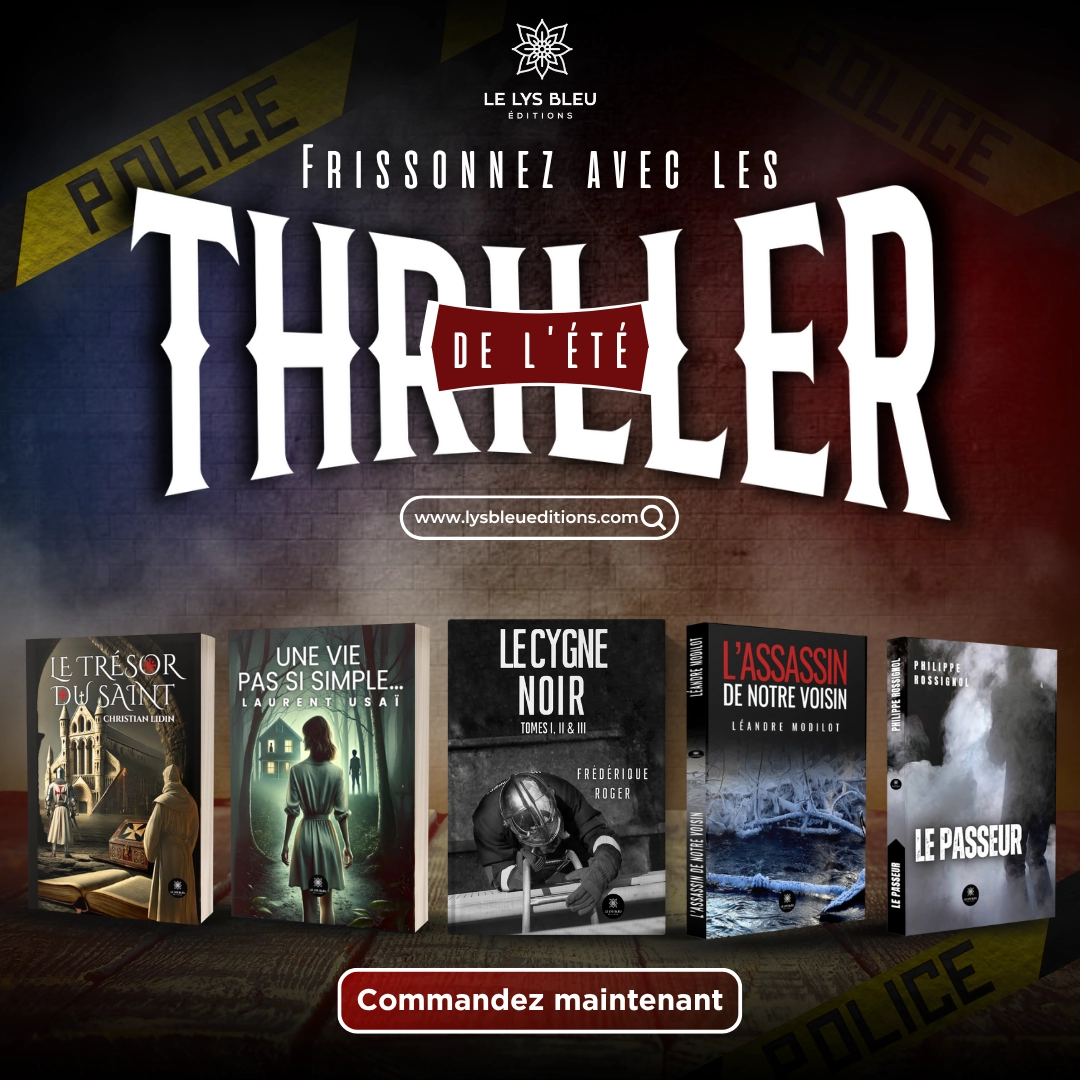Visuel de campagne Thrillers de l’été avec cinq livres de la maison d’édition