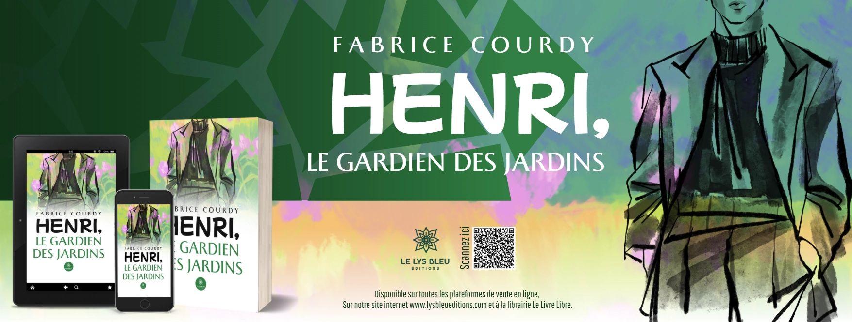 Bannière de promotion du livre Henri, le gardien des jardins de Fabrice Courdy